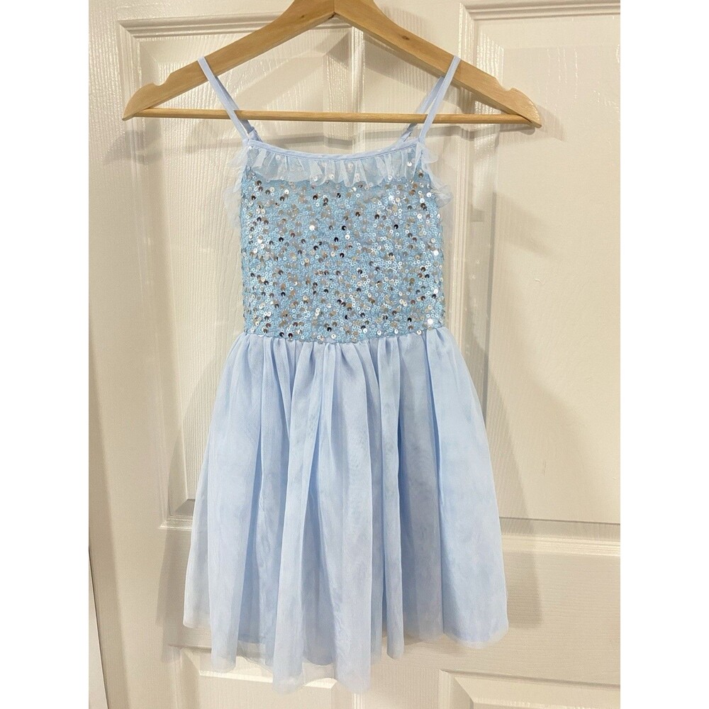 Cat & Jack Light Blue Sequin Tulle Tutu Dress Girl 6-7 Ballerina Halloween Party